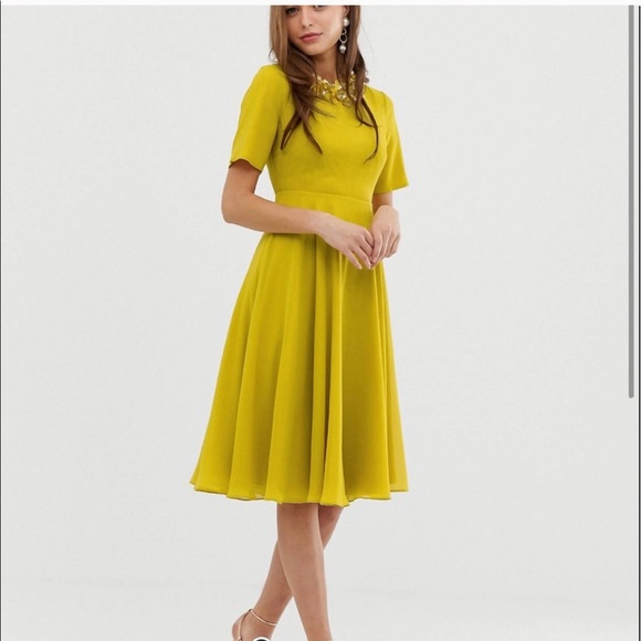 ASOS Dresses & Skirts - ASOS Yellow Dress with Embellished Neckline